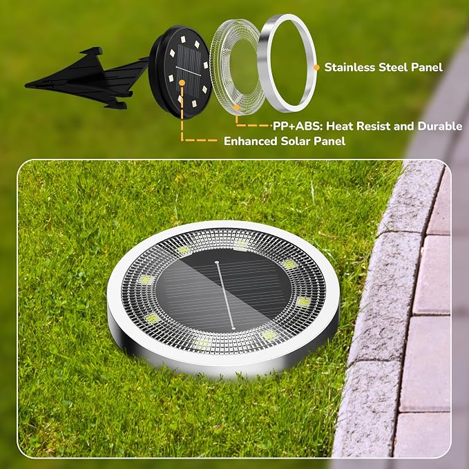 INCX Solar Ground Lights,16 Pack Solar Lights Outdoor Waterproof, Solar Garden Lights Landscape Lighting for Patio Pathway Lawn Yard Deck Driveway Walkway, Cold White