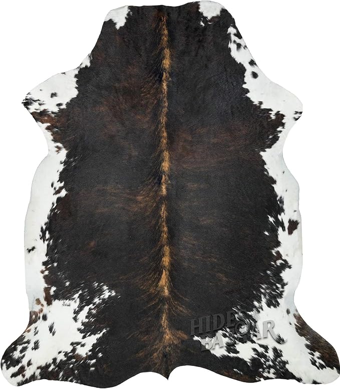 HIDES BAZAAR Dark Brown Brindle Cowhide Rug 6x7 ft, Real Hair on Hide Rug | Dark chocolate brown brindle stripes. Genuine hair on hide tanned soft, one of one cow skin anchor for cabin or modern homes