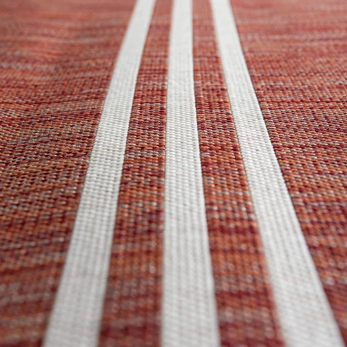 Unique Loom Outdoor Collection Area Rug - Anguilla (4' 1' Round, Rust Red/ Ivory)