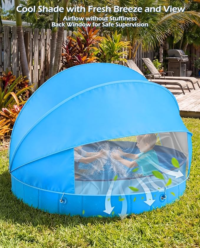 Jasonwell Kiddie Baby Pool with Canopy - Foldable Infant Toddler Kids Pool with Shade Baby Beach Essentials Tent Swimming Wading Pools for Toddlers 1-3 + Kids Dogs Ball Pit Backyard Water Play B, 40"