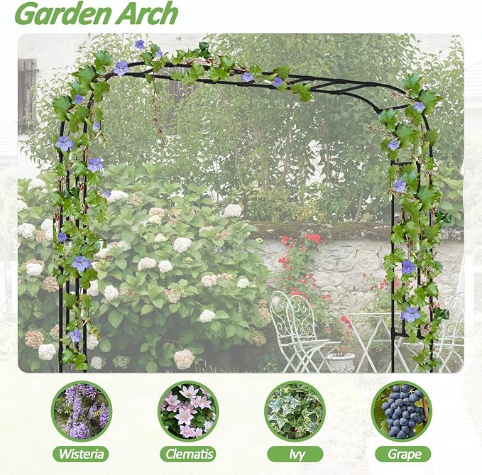 Thickened Metal Garden Arch-126(L)*94.5"(H),Garden Trellis for Climbing Plants Outdoor, Heavy Duty RustProof Iron Arbor Archway for Backyard, Patio, Lawn and Wedding Decorations(20MM Pipe)