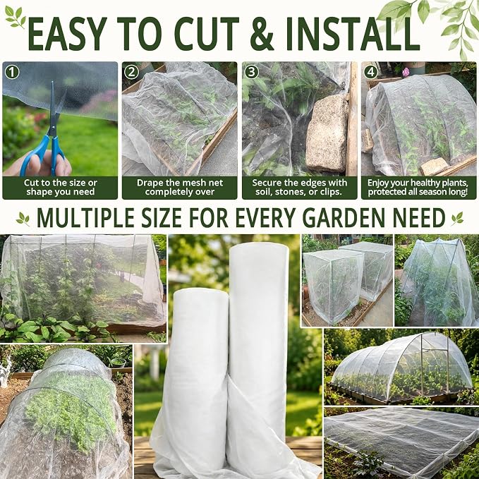 16x25Ft Garden Netting, Fine Mesh Insect Netting for Plant Protection | Mosquito Bug Bird Barrier Mesh Cover Insect Barrier for Raised Beds, Greenhouses Vegetables Fruits Flowers Raised Bed
