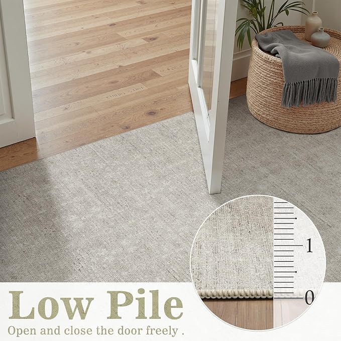 DCX Washable 6x9 Area Rug for Living Room, Soft Beige Gray Neutral Floral Rug with Non-Slip Rubber Backing, Kid & Pet Friendly Low Pile Stain Resistant Carpet for Bedroom, Nursery