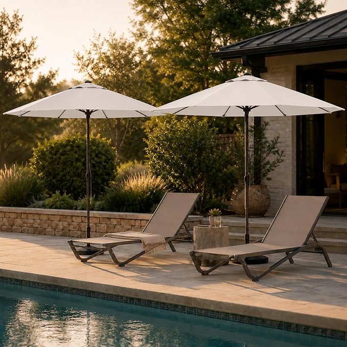 9FT Patio Umbrella, Outdoor Table Umbrella with Rope Pulley Lift, 3 Adjustable Heights, Market Umbrellas for Backyard, Pool and Deck, UPF50+