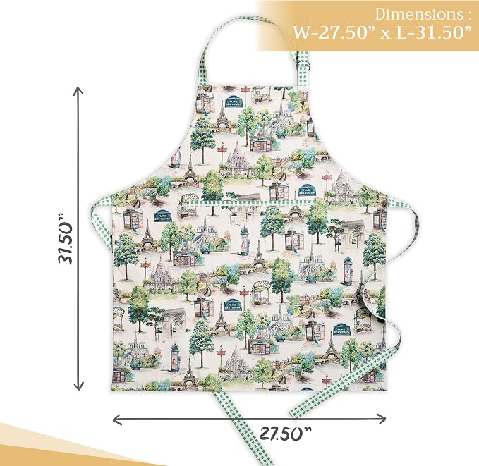 Maison d' Hermine Aprons for women with Pocket 100% Cotton (27.50"x31.50") | Adjustable Neck Strap & long ties Apron Men Chef Wedding Cooking Gardening Server Maid