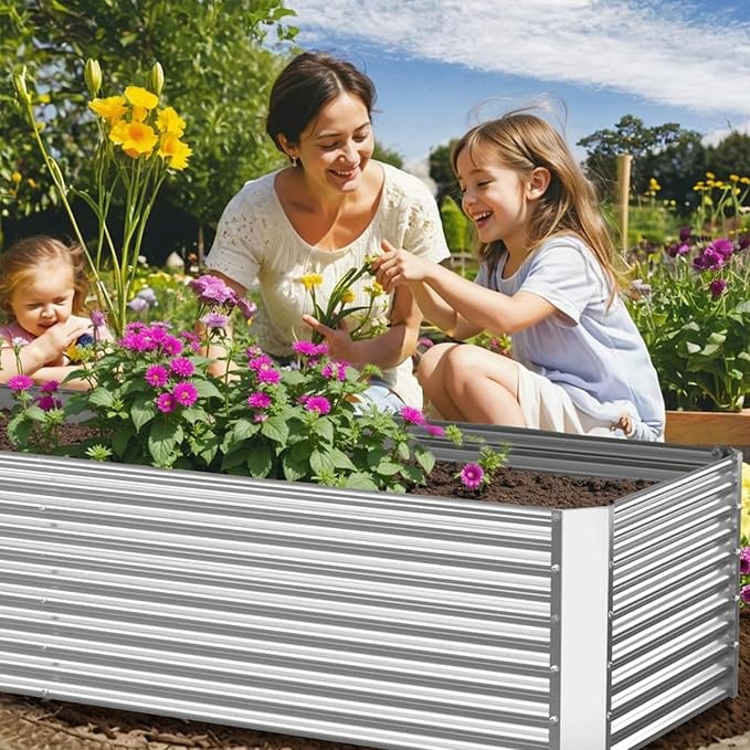 4 Pack Tall 6x3FT Corrugated Galvanized Steel Raised Garden Bed Outdoor, Metal Above Ground Garden Bed for Vegetables and Flowers, Rectangle Raised Beds for Gardening