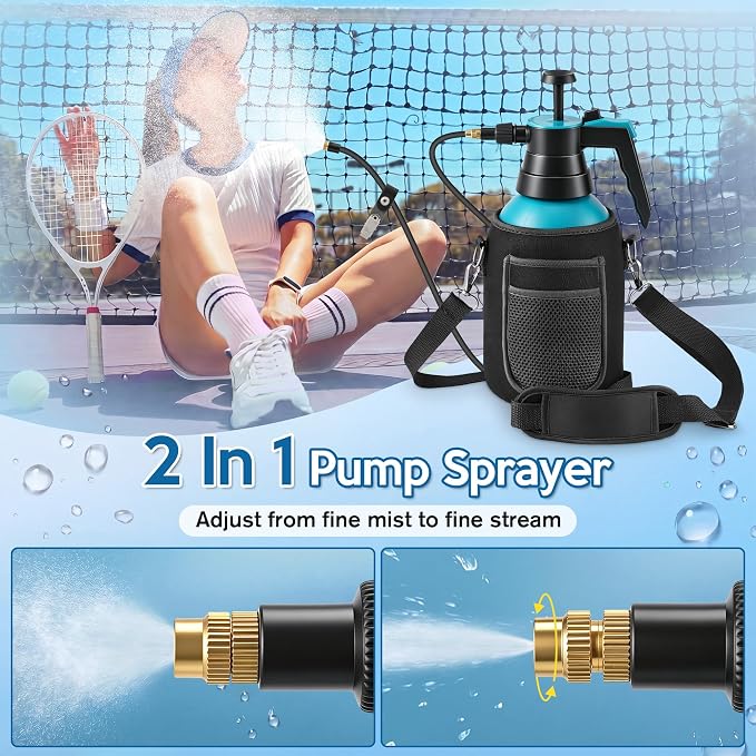 Aurelema Personal Mister, 2 in 1 Water Spray Bottle with 3.3ft Extend Mist Line/Neoprene Jacket/Strap, Portable Handheld Pump Spray Bottle for Outdoor Cooling, Hiking, Garden, Pet(Black,2L)