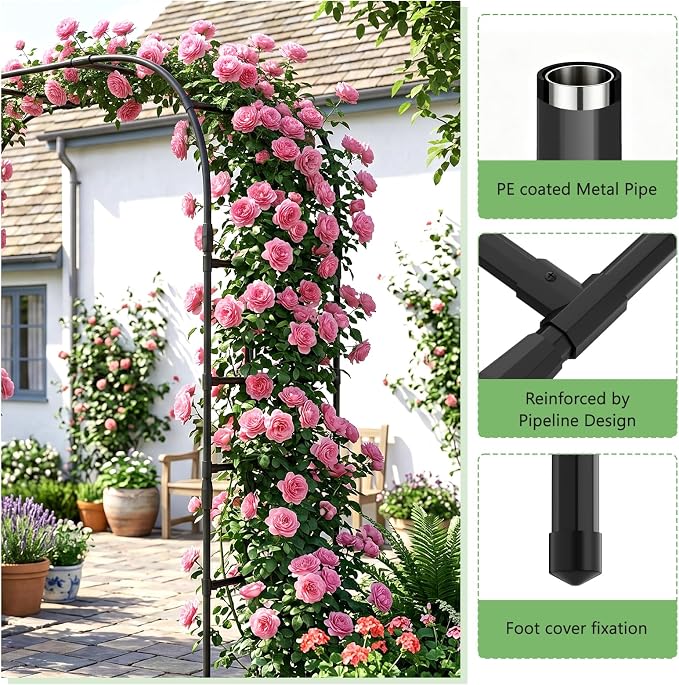 DoCred Garden Arch Trellis for Climbing Plants, 87 Inch Large Garden Trellises Outdoor Metal Plants Support Archway Arbor Tunnel Trellis for Vegetables Plant Decoration, Black