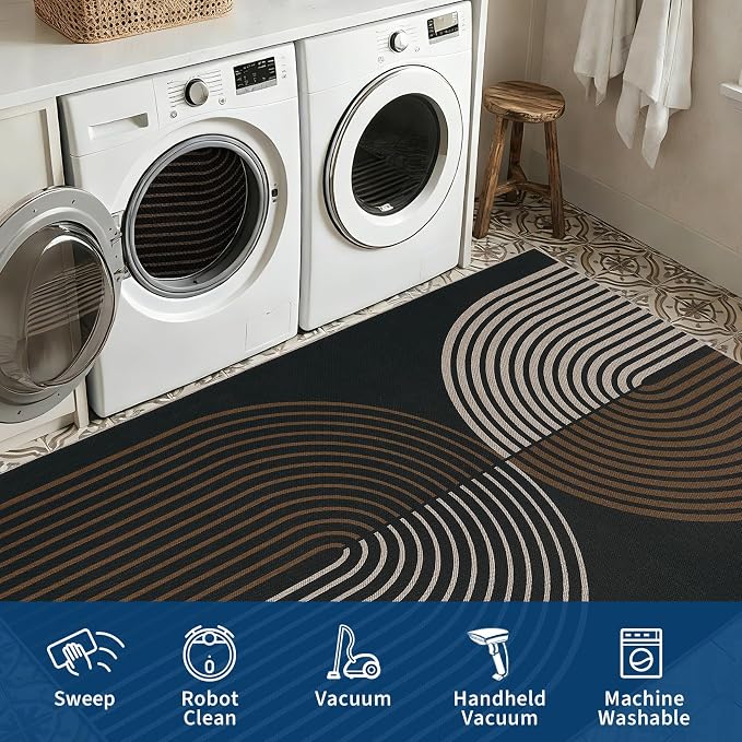 GarveeHome Easy Jute Runner Rugs 2x8 Modern Rainbow Rug for Hallway Kitchen Non Slip Indoor Outdoor Runner Door Mat for Laundry Porch