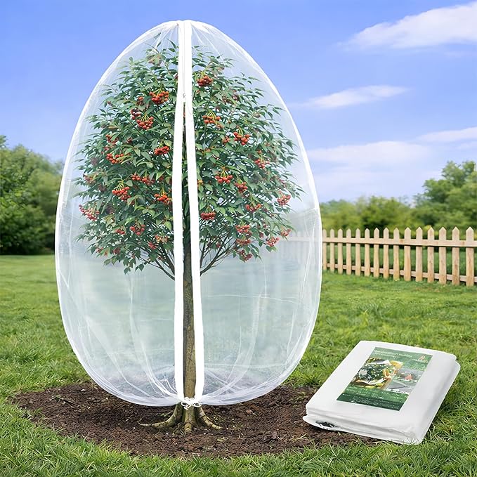 Jevrench 1 Pack 8 x 8ft Garden Netting for Plants, Fruit Tree Netting with Zipper & Drawstring, Bird Netting for Garden Protection, Blueberry Bushes, Tomato Plants & Fruit Trees