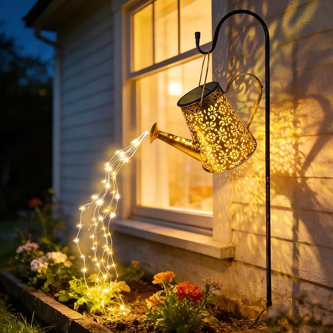 Solar Watering Can Lights:Outdoor Waterproof Metal Led String Lantern - Classic Fariy Hanging Decorations for Garden Pathway Patio - Morhers Day Gifts for Mom Grandma Women Over 40