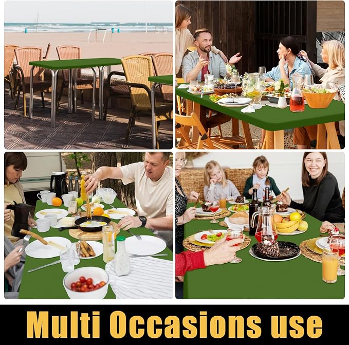 Smiry 6 Pack Rectangle Picnic Table Cloth, Waterproof Elastic Fitted Tablecloths, Washable Polyester Rectangular Patio Table Cover for Camping, Indoor and Outdoor (Olive Green, 30"x72")