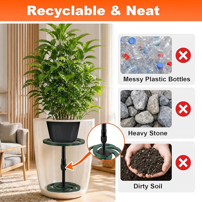 Axcoix Adjustable Height Plant Risers for Inside Pots, 7.5-12" Plastic Planter Inserts for Large Pots, Pot Fillers for Tall Square Round Taper Planters (6" 8" 10" Base or Top)