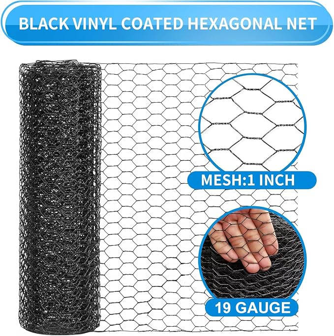 72'' x 150' Black Chicken Wire Fencing, 1 inch Chicken Wire and 19 Gauge Poultry Netting, Garden Mesh Fence Roll for Floral Arrangements/Crafts/Farm/Livestock/Pet Protection