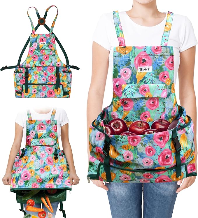 Garden Harvest Apron for Women, Fruit Picking Apron with Quick Release Bottom