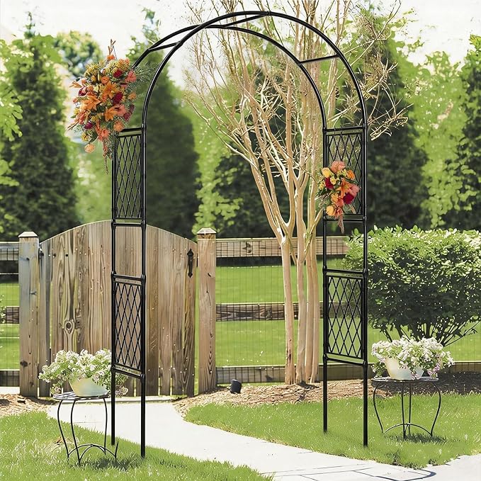 Metal Garden Arbor, 86.6" x 47" Garden Arch Trellis, for Wedding Arch Frame, Climbing Plants, Decorative Archway, Patio, Backyard, Patio, Lawn, Pathway, Seaside, Black