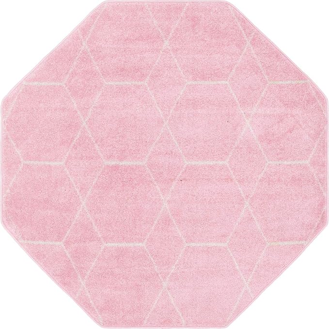 Unique Loom Trellis Frieze Collection Area Rug - Geometric (5' Octagon, Light Pink/ Ivory)