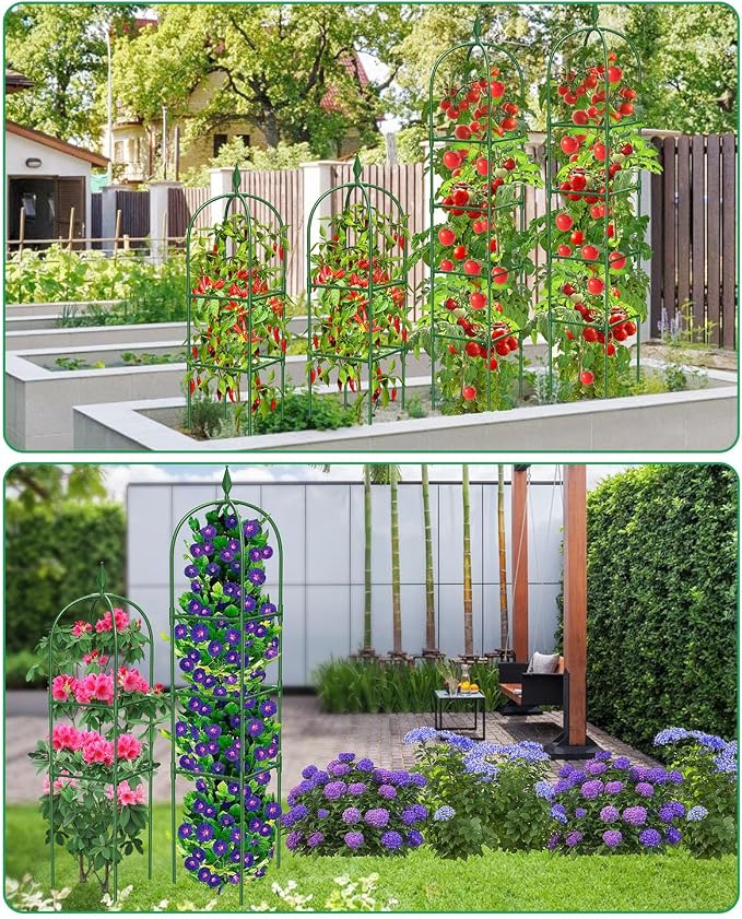 MYMULIKE 3 Pack Garden Obelisk Trellis for Climbing Plants Outdoor & Indoor - 6Ft Rustproof Garden Trellis Plant Support Cage for Vines, Flowers, Vegetables, Roses | Heavy-Duty, Adjustable