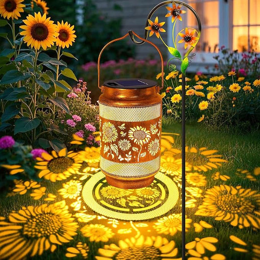 Sunflower Solar Lanterns Outdoor Waterproof with Shepherd Hook, Sunflower Gifts for Birthday Women Mom Grandma, Metal Solar Hanging Lights Garden Decor for Outside Yard Patio Pathway