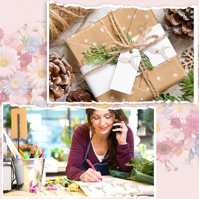 Dunzoom 50 Pcs Handmade Seed Paper Plantable Wildflower Seed Paper Recycled Flower Petals Tags Wedding Favors for Guests Craft Gifts Cards for Envelope Birthday Party, 5 Styles (Hummingbird Shape)