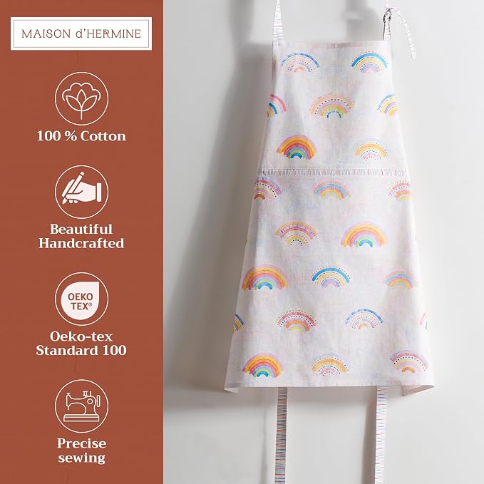 Maison d' Hermine Aprons for women with Pocket 100% Cotton (27.50"x31.50") | Adjustable Neck Strap & long ties Apron Men Chef Wedding Cooking Gardening Server Maid