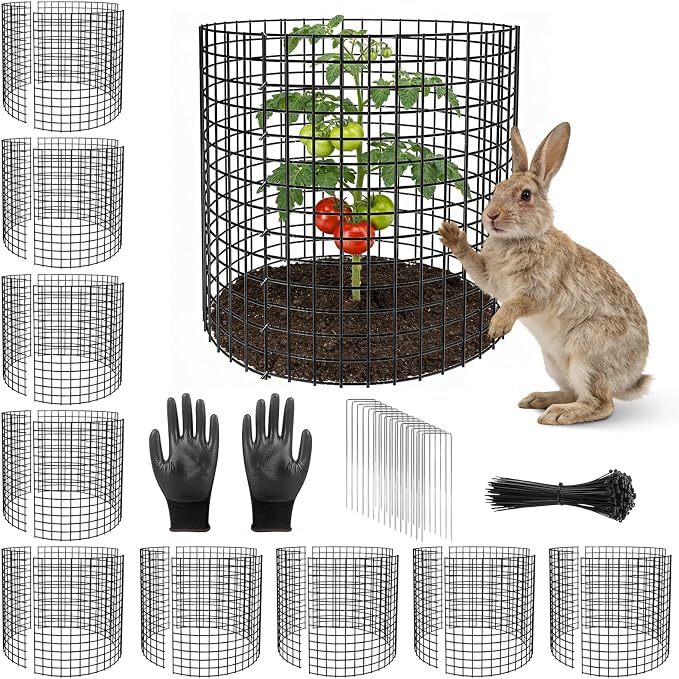 Plant Protector from Animals, 10 Set Plant Cages for Outdoor Plants 12'' x 12'' Metal Wire Protectors for Plants, Protection Cages with Stakes & Zip Ties, to Keep Rabbits Chicken Duck Out for Garden