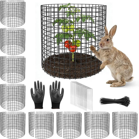 Plant Protector from Animals, 10 Set Plant Cages for Outdoor Plants 12'' x 12'' Metal Wire Protectors for Plants, Protection Cages with Stakes & Zip Ties, to Keep Rabbits Chicken Duck Out for Garden