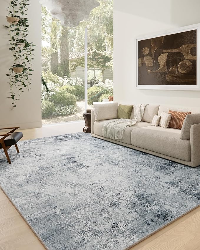 9x12 Area Rugs for Living Room: Washable Rug Non Slip Low Pile Soft Faux Wool Non Shedding Distressed Vintage Boho Large Area Rugs for Bedroom Dining Room Kitchen Nursery Under Table Farmhouse Indoor