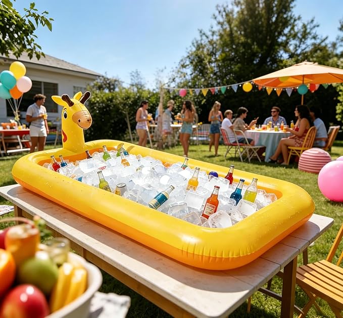 4-in-1 Inflatable Giraffe Kids Pool, 5.5FT Heavy-Duty Toddler Wading Pool, Sprinkler Splash Pad, Ball Pit, Outdoor Party Serving Bar Ice Cooler for Ages 1-3, Small Dogs