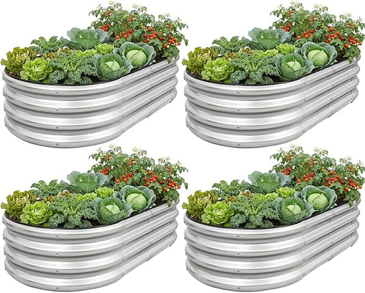 Galvanized Raised Garden Bed- Planter Garden Boxes Outdoor, Raised Beds for Gardening, 4x2x1ft Metal Garden Bed Kit for Vegetables Flower, Planter Raised Bed with Protective Tape & Tools.Silver-4pack