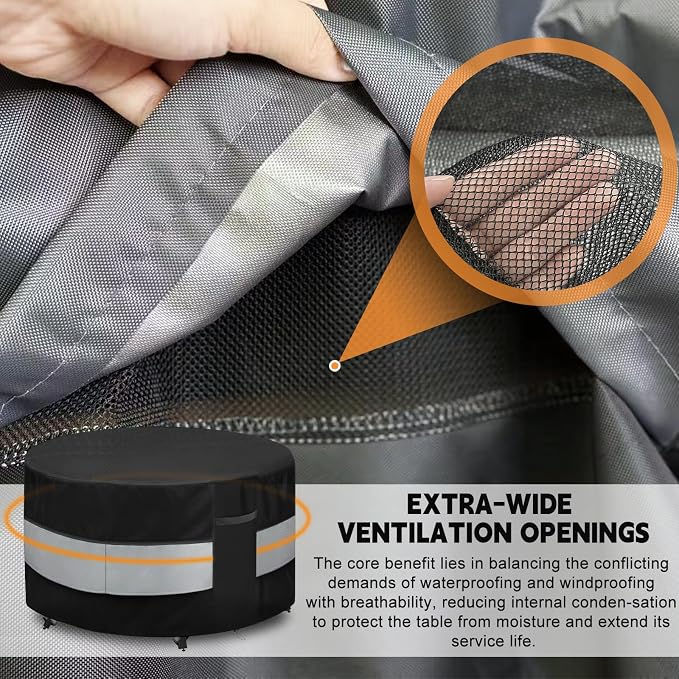Round Patio Furniture Cover Black&Grey for 42 D x 28 H Inch | Waterproof Up to 10000pa Durable Outdoor Round Table Covers