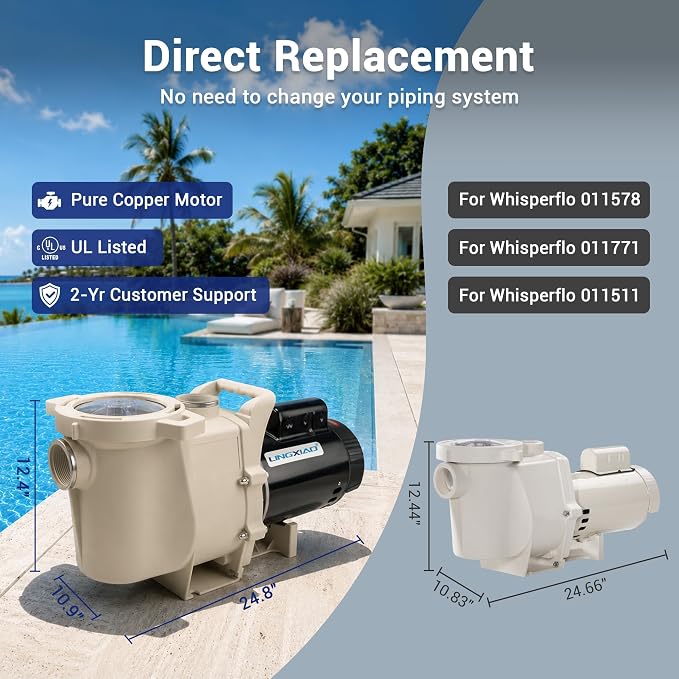 Pool Pump Inground 1HP, 6340 GPH High Flow Self Primming Swimming Pool Pump, 115V/230V, Low Noise, Powerful In/Above Ground Pool Pump with Filter Basket and 2"/1.5" Fittings