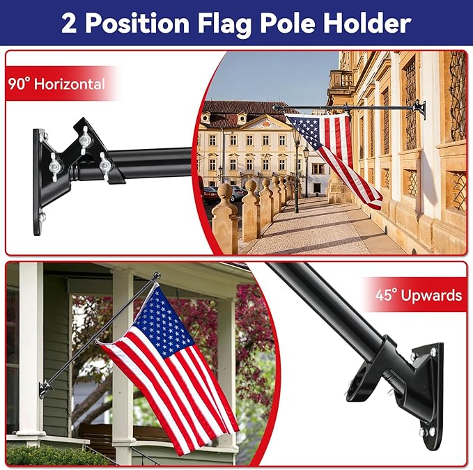 3x5 American Flag with Pole for House, 7FT Flag Pole Kit with us flag 3x5 heavy duty outdoor indestructible, Tangle Free Flag Pole with Bracket for Residential, Commercial, Outdoors Garden, Black