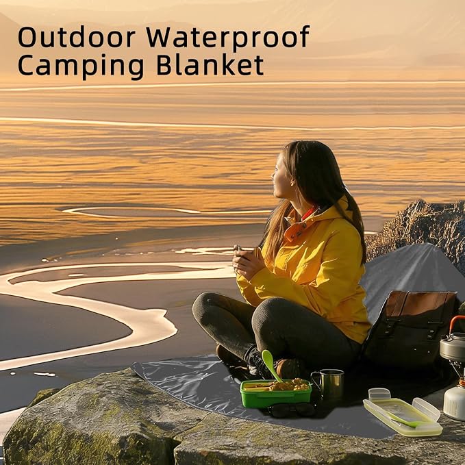 Large Waterproof Outdoor Camping Blanket 80 x 58 inch | Fleece Picnic Blankets Windproof Travel Stadium Blanket for Beaches Pets Car Camp Picnic Mat for Both Cold & Warm Weather