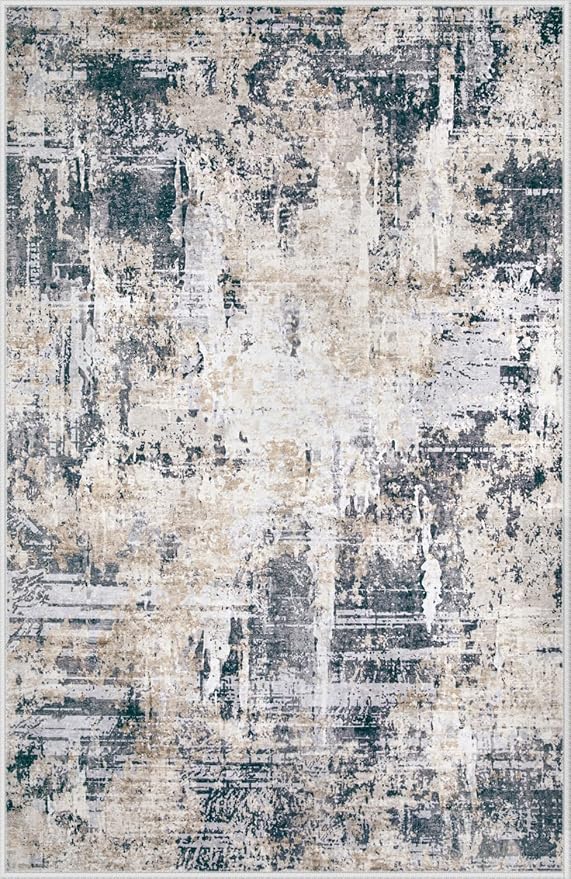 Area Rugs 6x9 Living Room: Washable Rug Modern Abstract Large Rugs Soft Non Slip Neutral Rug Stain Resistant Indoor Carpet for Bedroom Kitchen Dining Room Nursery Home Office Rugs(Black Brown,6'x9')