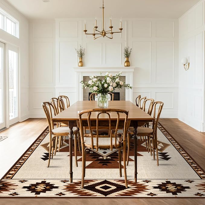 Area Rug 6x9 Western Rug for Living Room Southwestern Aztec Rugs | Machine Washable Southwest Tribal Navajo Rugs Low Pile Non-Slip Floor Carpet for Living Room Dining Room Bedroom Office