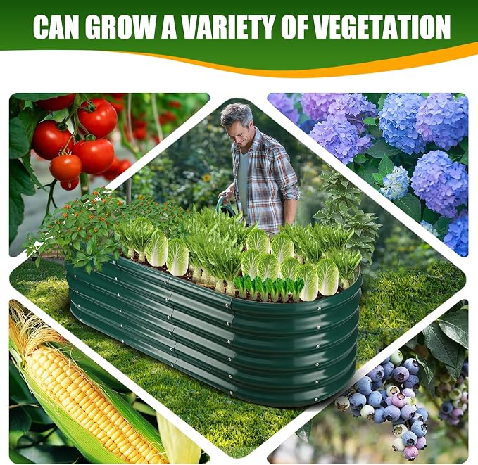 TBMLC 17" Tall Elevated Oval Metal Raised Garden Bed - 5ft x 2ft in Size and 0.8MM Thick Durable Planter Bed/Box for Vegetables Flowers Succulent at Patio/Garden Outdoor (Dark Green, 5X2X1.4 FT)