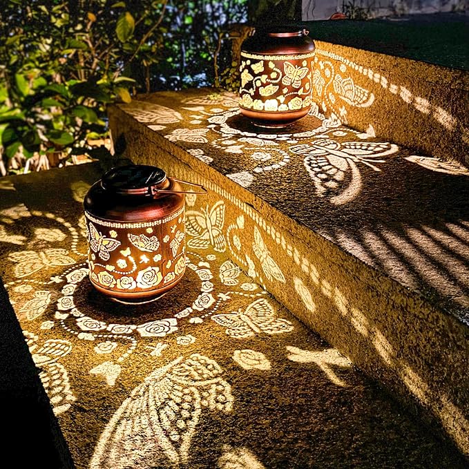 Butterfly Solar Lanterns Outdoor Waterproof Hanging Solar Lights Butterfly Gifts for Women Men Metal Decorative LED Butterflies Lanterns for Yard, Patio, Lawn, Tabletop, Landscape Pathway Garden Decor