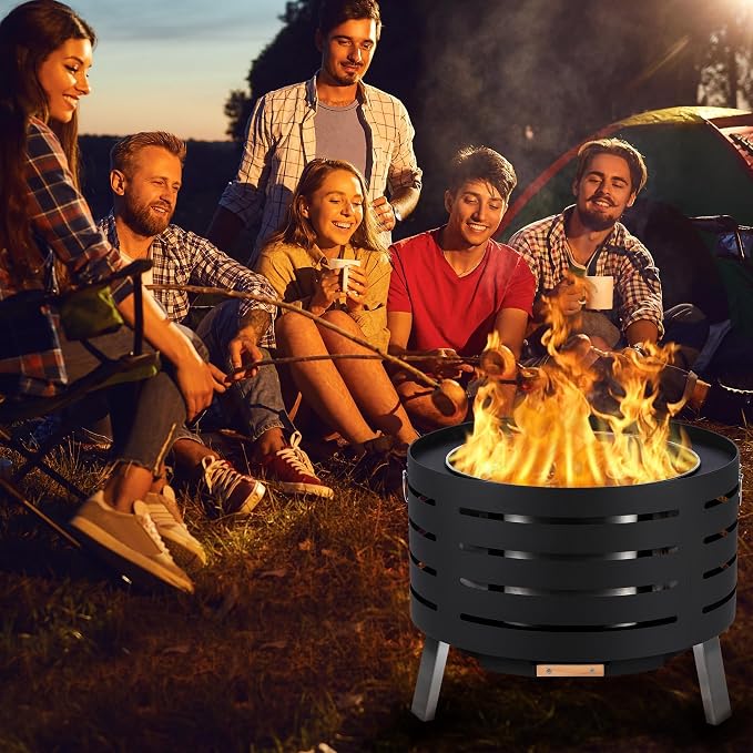 Garvee Smokeless Outdoor Fire Pit – 360° Airflow, Removable Ash Pan, Bamboo Lid, Rainproof Cover – Low Smoke Traditional Stove – 30 Inch Size – Ideal for Patio, Backyard, Camping – Size: 30 Inch