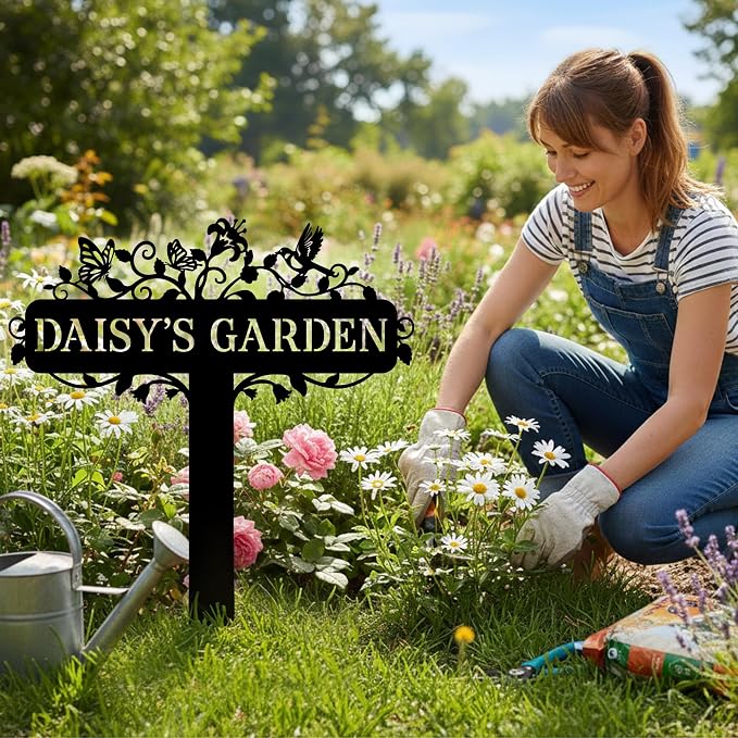 Custom Garden Metal Stake Sign – Personalized Outdoor Name Sign, Decorative Metal Yard Art for Plant Lovers
