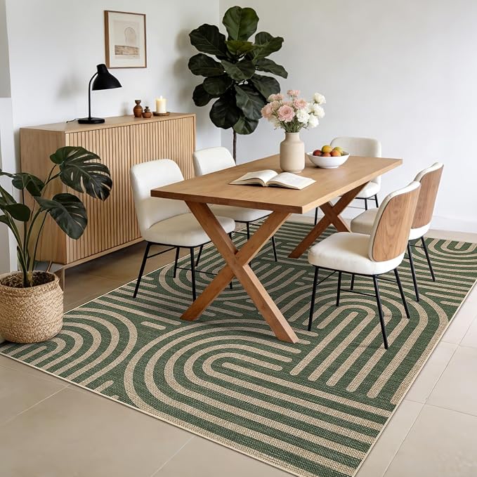 Garvee 5x7 Area Rugs Modern Abstract Washable Rugs Living Room | Green Rainbow Area Rug Stain Resistant Easy Cleaning Throw Rugs Non Shedding Low Pile Floor Cover for Nursery Dining Room