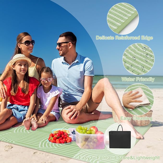 Lahome Large Outdoor Rugs for Patio 9x12,Rv Rugs for Outsides Camper Waterproof, Portable Plastic Straw Proch Carpet for Backyard Under Awning(Green,9'x12')