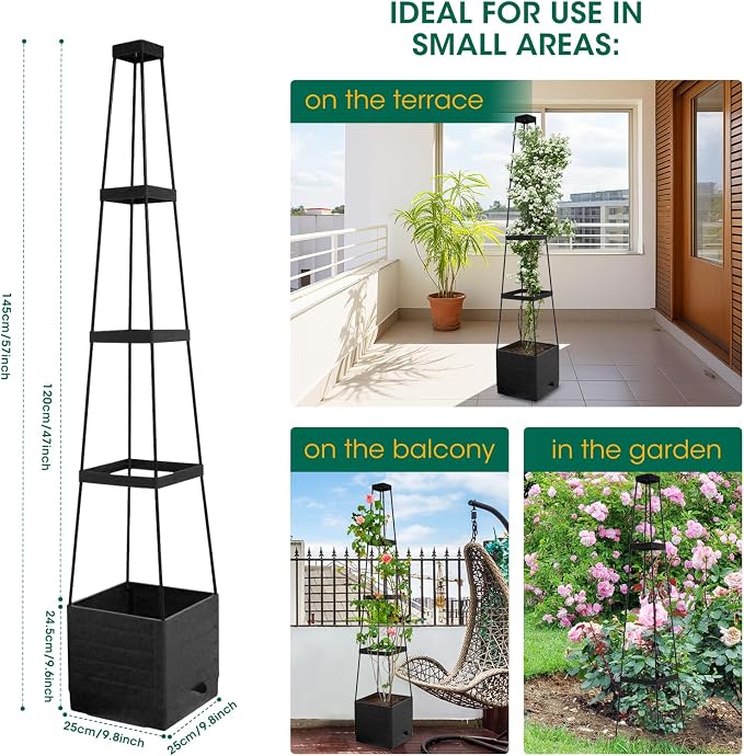 MQFORU 2Pack Raised Garden Bed Planter Boxes with Trellis, 57" Self-Watering Tomato Planter Boxes with Trellis for Climbing Vegetable and Plants, Tomato Cage for Indoor Outdoor Use