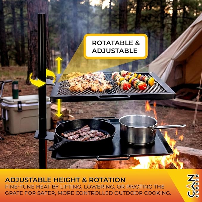 GameMaker Open Fire Cooking Griddle – Portable Campfire Griddle for Open Flame Cooking, Firepits, Outdoor Fire Rings & Camping – Heavy-Duty, Easy Setup & Adjustable Height