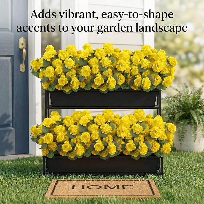 24 Pcs Artificial Geranium Flowers for Outdoor, UV Resistant Geraniums Artificial Flowers Realistic Faux Flowers Outdoor for Planters Outside Porch Garden Decor (15.3",Yellow)