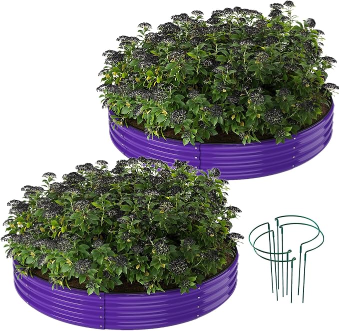 ZFHgarden Galvanized Metal Planter Raised Garden Bed Kit for Gardening Outdoor Garden Box Raised Flower Bed 2PC Purple 3X3X1FT