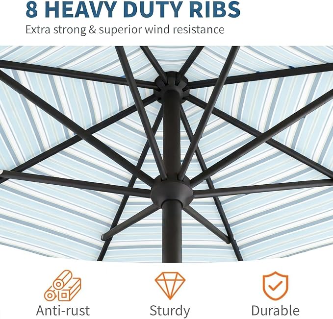 10FT Patio Umbrella, Outdoor Umbrella with Push Button Tilt and Crank, 8 Sturdy Ribs, UV Protection & Waterproof Market Umbrella for Pool, Backyard, Beach,Deck