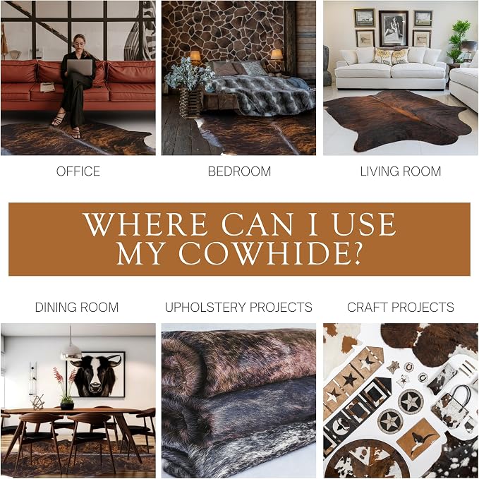 Sunshine Cowhides 100% Genuine Dark Brindle Cowhide Rug - Modern Style Animal Skin Rug & Floor Carpet for Living Room, Bedroom, Kitchen & More - Large (6x6-7ft)
