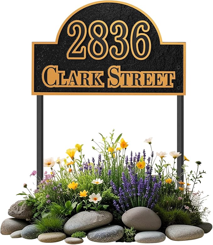 Customizable Address Sign - LAWN MOUNTED Plaque Outdoor House Number Ideal for Home and Garden Décor Arched Style 1
