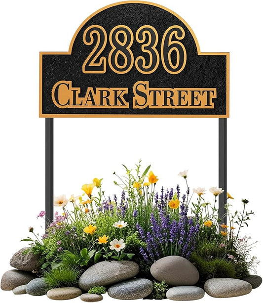 Customizable Address Sign - LAWN MOUNTED Plaque Outdoor House Number Ideal for Home and Garden Décor Arched Style 1